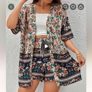 New Fun print Kimono with matching short SET